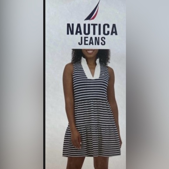 Nautica Navy Stripe Pullover Sleeveless Stretch Polo Tank dress - Picture 1 of 15